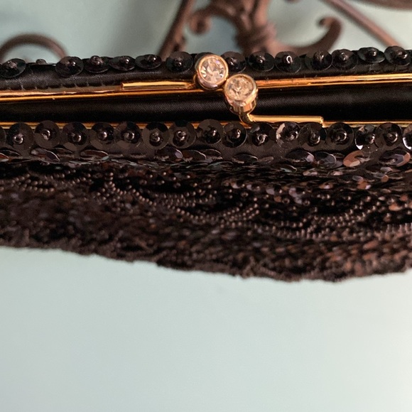 EUC Beaded Sequin Evening Clutch Black - Picture 3 of 4